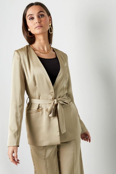 Blazer aus glänzendem Stoff mit Schleife Lila M h5 Bild2